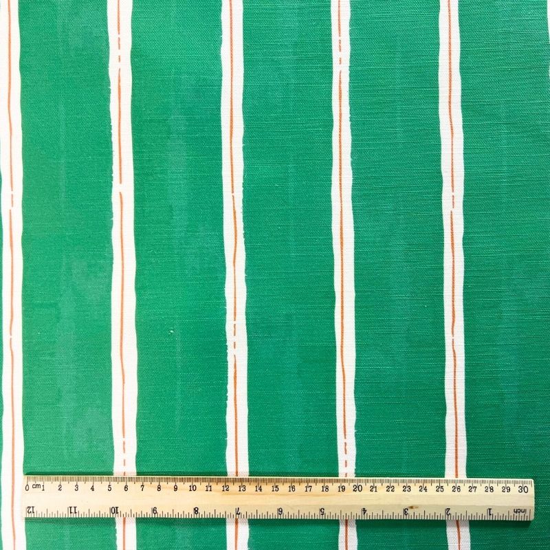 Stripy green curtain fabric