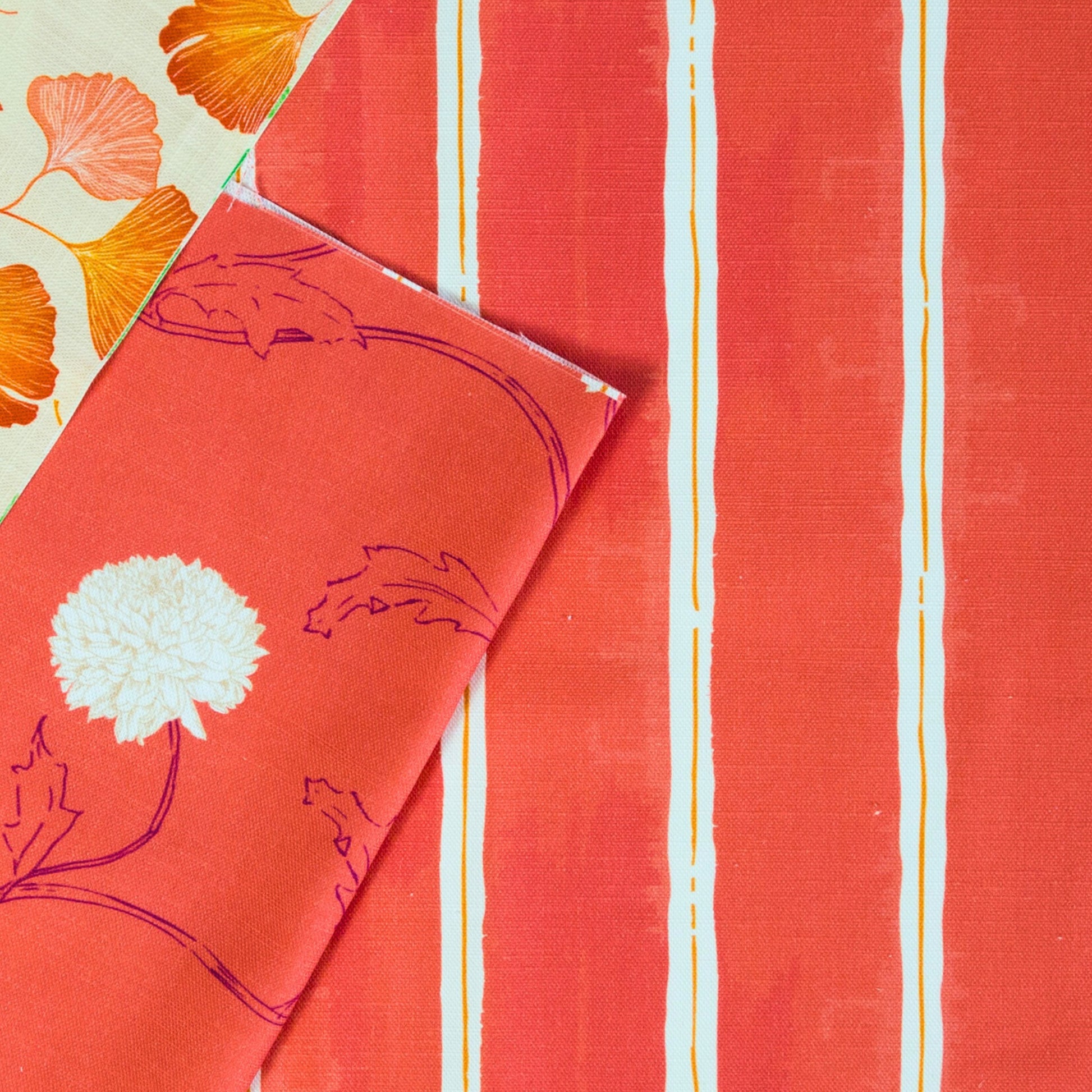 Orange stripe and orange floral interiors fabric